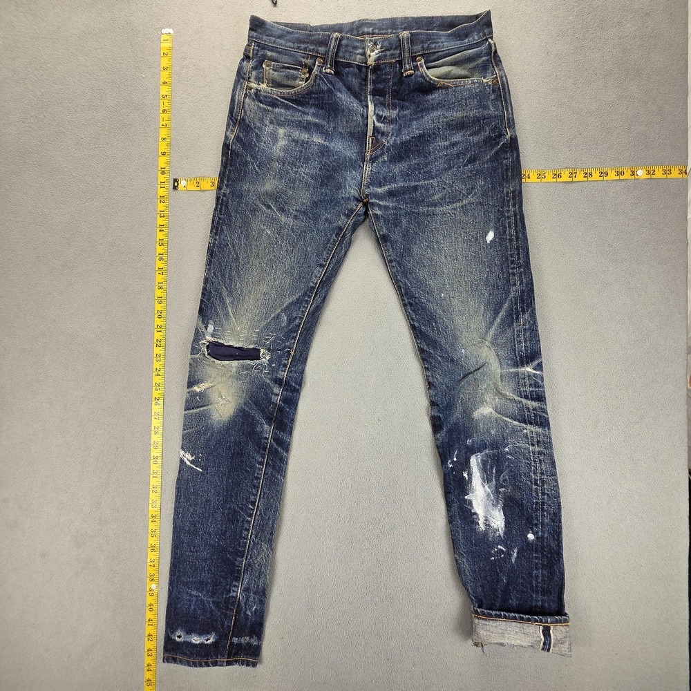 Samurai Jeans Mens‎ 32x34 Blue Selvedge 355XX Whiskers Thrashed Honeycomb Paint